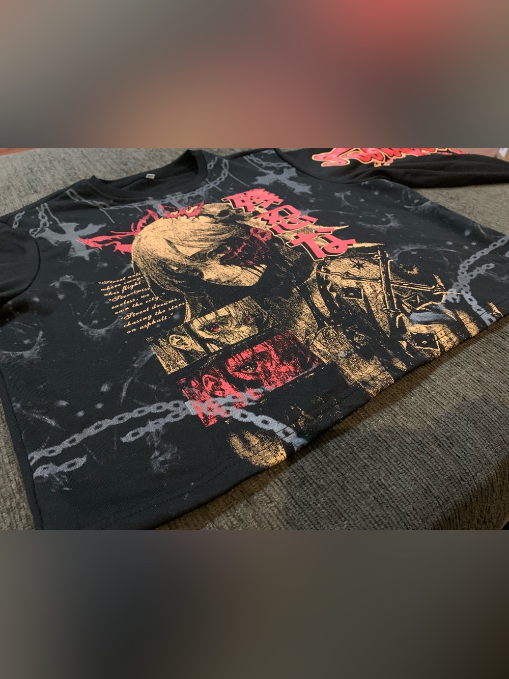 Black Graphic Anime-Inspired Crewneck Sweater - Picture 4 of 9